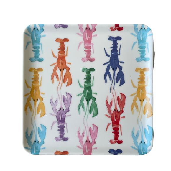 Tommy Bahama Lobster Melamine Appetizer Plates 6in Square Coastal Set of 4 New - Picture 1 of 10